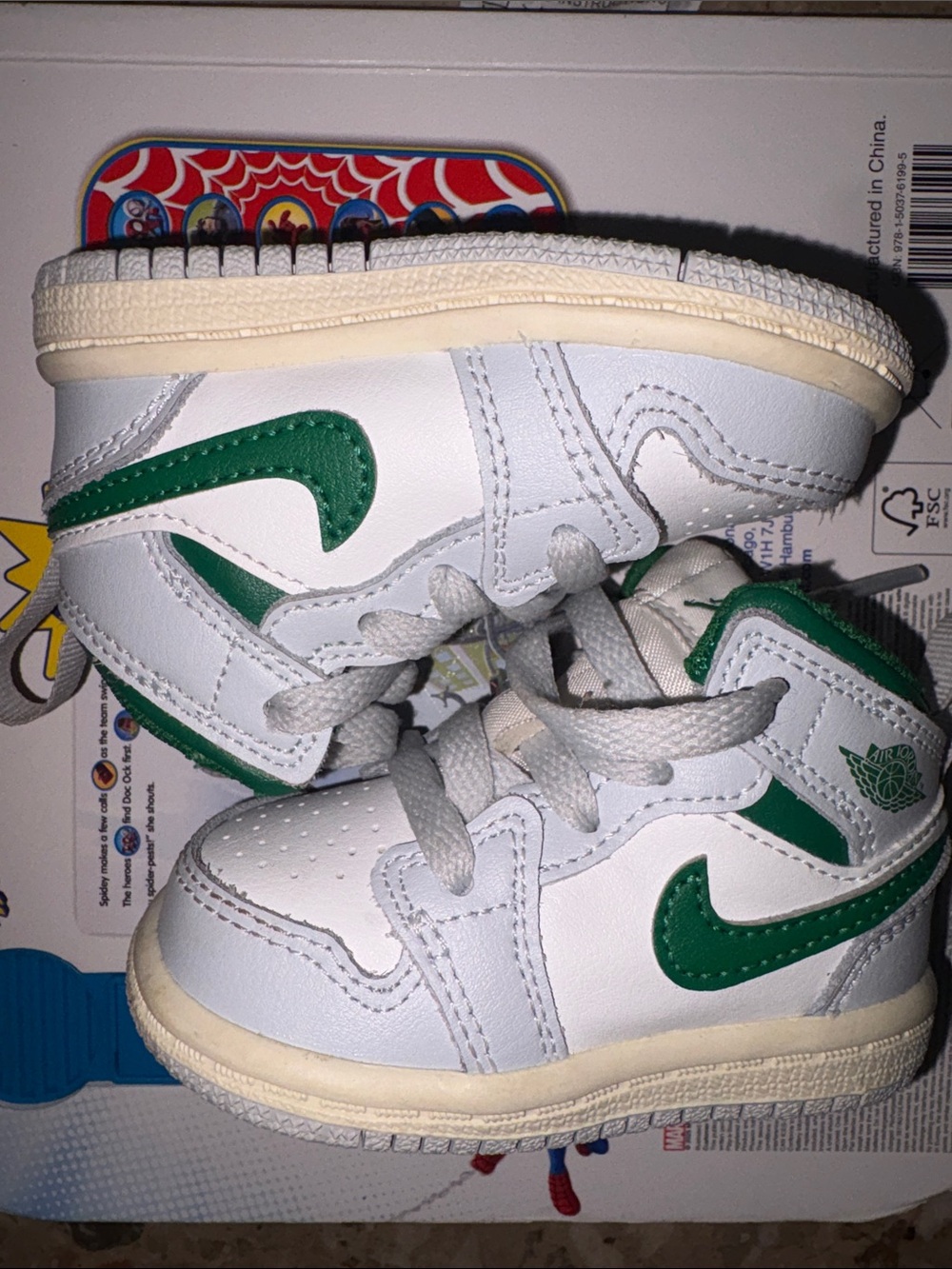 Jordan Kids White & Green High-Top Sneakers